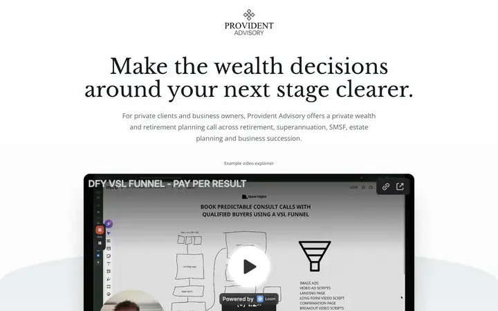 Landing page preview for Provident Advisory